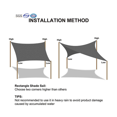 Luar Ruangan 90% Tingkat UV Sail Shade 3*4m 180gsm